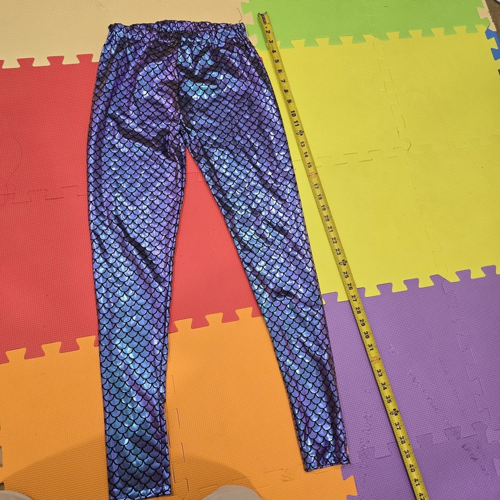 Mermaid Scale Leggings Purple Blue Iridescent Shiny Costume Adult Size S/M
